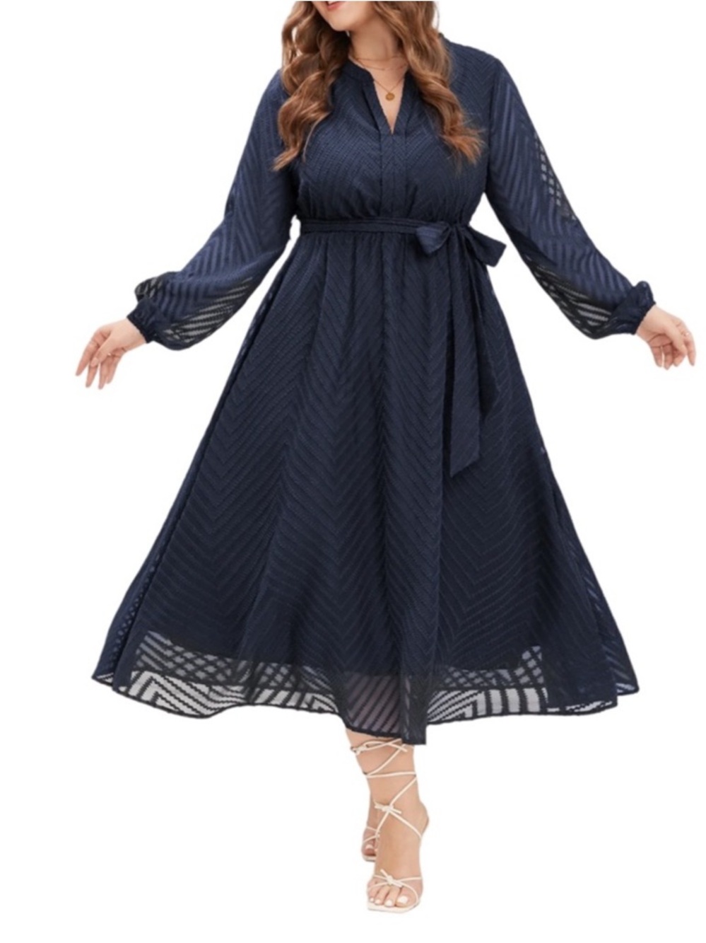 BloomChic Navy Blue Long Sleeve Midi Dress